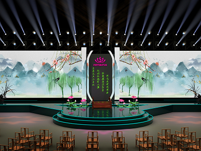 中式舞台舞美3D模型设计 传统与现代的交融